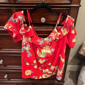 Skies are Blue/Stitch Fix - red floral blouse